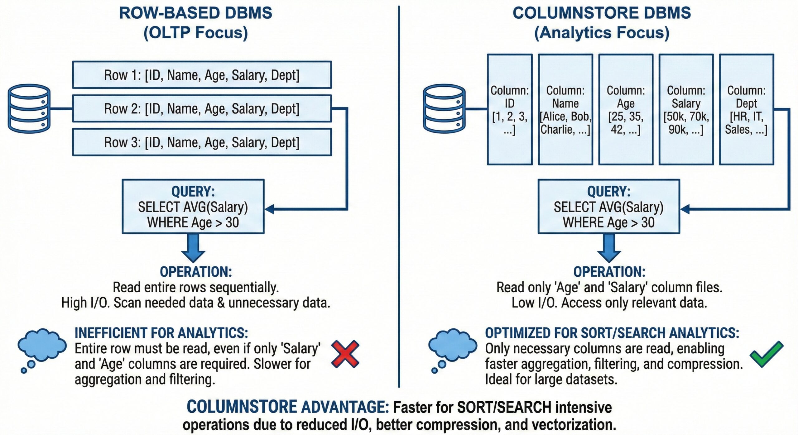 ColumnStore and Row-Based Database Managed System